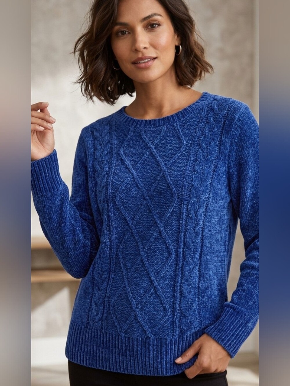 Style & Co. Deep Blue Cable-Knit Crewneck Sweater